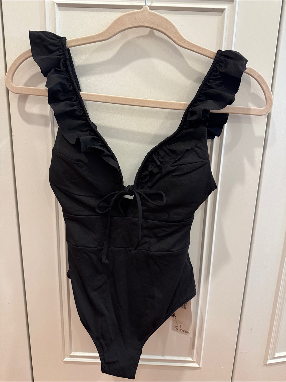 Ruffled V-Neck One-Piece Swimsuit - Black